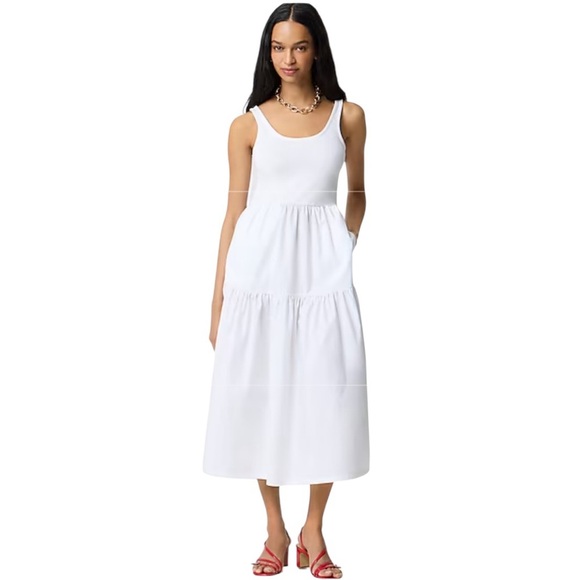 NEW J. CREW Factory Tiered knit mixy midi dress in white Cotton size Large - Picture 1 of 6